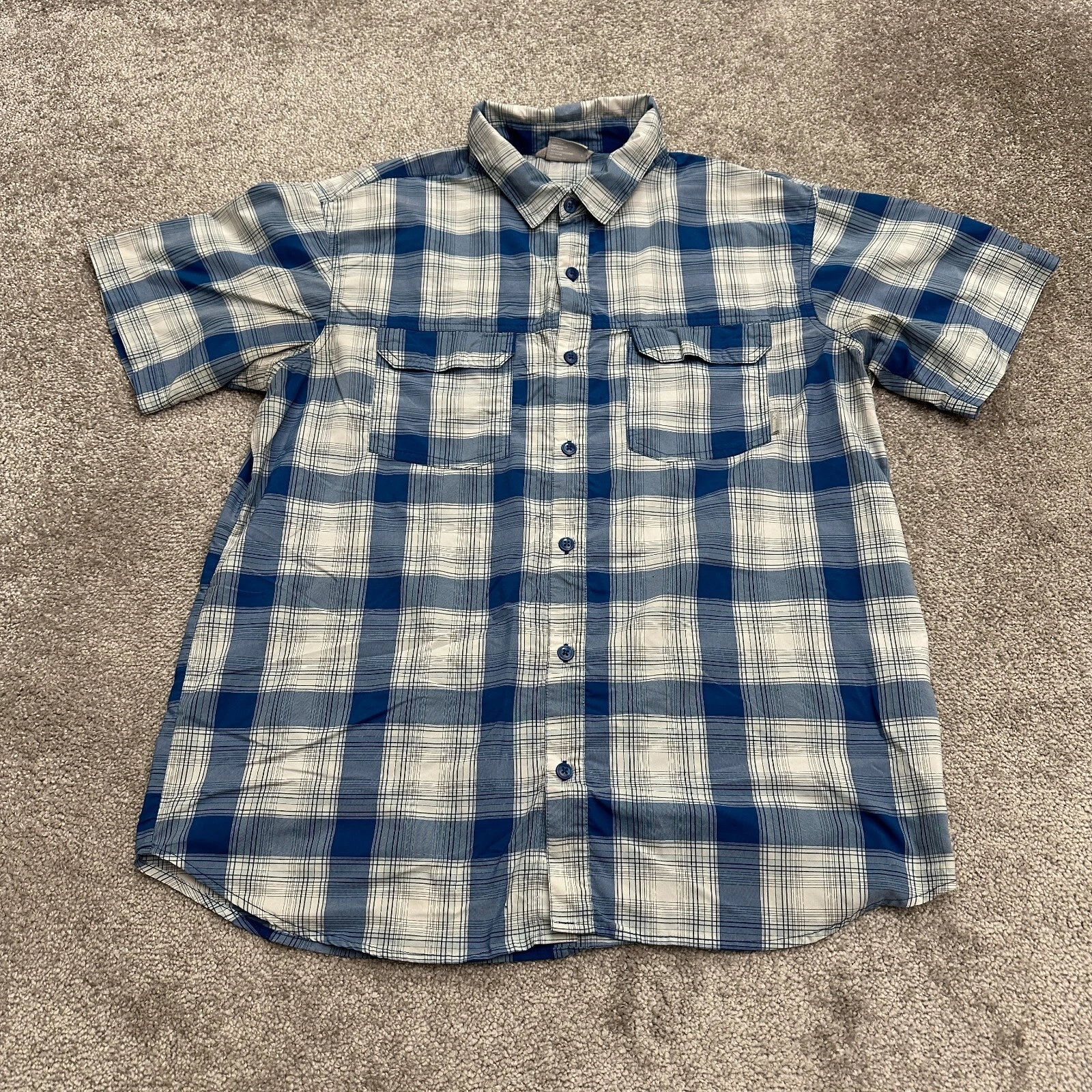 Columbia Omni Wick Shirt Mens Blarge Blue Plaid Short Sleeve Fishing Outdoor Top