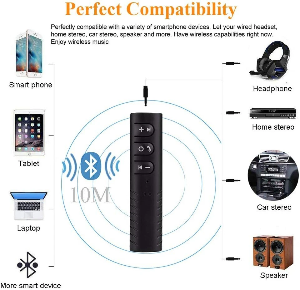 Wireless Bluetooth Receiver AUX 3.5mm Audio Stereo Music Hands Free Car Adapter - Image 4 of 4