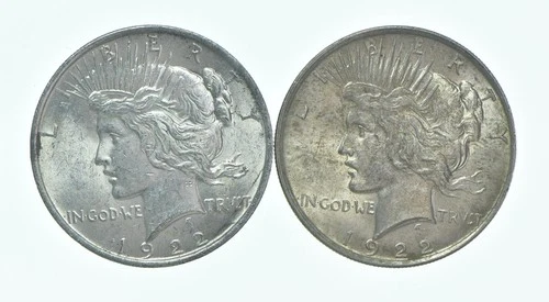 1922 & 1922 Peace Silver Dollar $1 Bullion Collection Lot *116