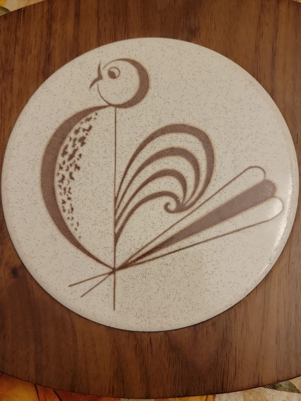 Vintage 1960s MCM Gladmark Wood- Ceramic Rooster Wall Plaque/Trivet 8.5" NICE image 2