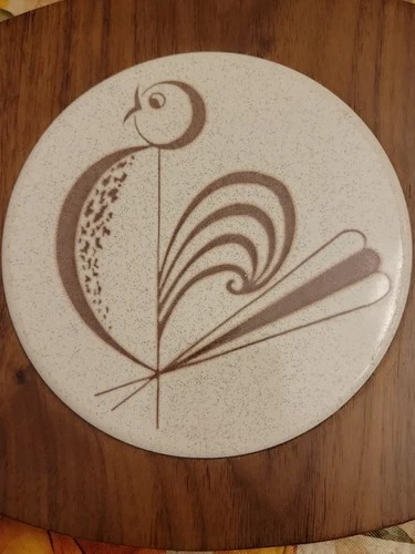 Vintage 1960s MCM Gladmark Wood- Ceramic Rooster Wall Plaque/Trivet 8.5" NICE image 2