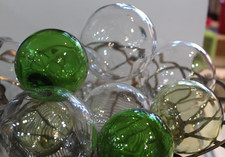 Lot of 10 Japanese Glass Floats Clear Sea Green 3-2.5" Balls Fishing Antiques