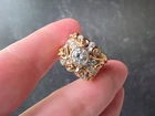 Gold 925 Sterling Silver CZ Statement Ring, Size US 8.25 Vintage