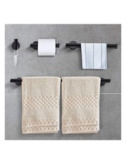 Bathroom Hardware Towel Bar Set Stainless Steel Matt Black 4 Pk Home Décor