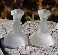 VINTAGE Candle Holders Pair Indiana Glass Frosted Tiara Made in USA 1960's