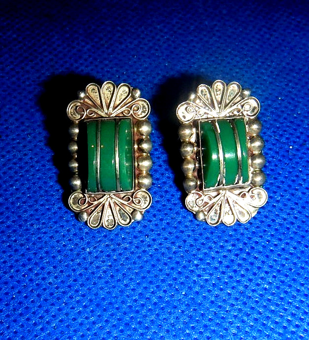 VTG Sterling Silver & Turquoise Clip-On Earrings