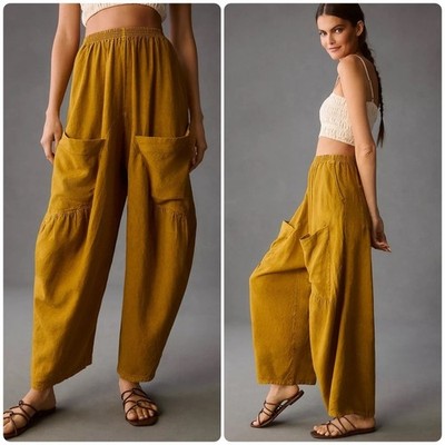 Anthropologie Pilcro Wide-Leg Barrel Pants Women's Small Gold