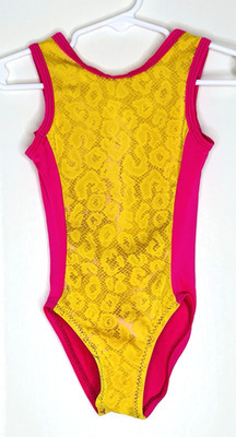 Alpha Factor ~ CS Gymnastics Leotard Child Girls Small Pink Yellow Nylon