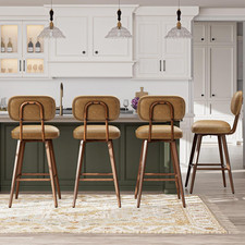 Swivel Bar Stools Set of 4, Mid Century PU Leather Counter Height Bar Chairs wit