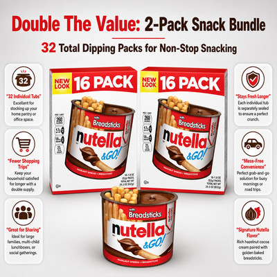 2 Pack Nutella & GO! Hazelnut and Cocoa Spread With Breadsticks, 1.8 oz, 16 Pack