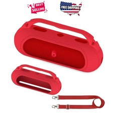 Beats Pill 2024 Speaker Silicone Protective Stand Case Anti-Slip Red Carry Cover