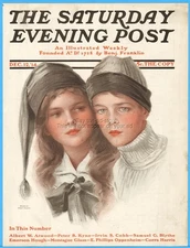 1914 Saturday Evening Post Philip Boileau Couple Stocking Caps Front Cover ONLY