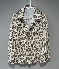 Women's Beige Brown Leopard Print Collared Button-Up Long Sleeve Woven Blouse M