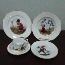 Vintage Thomas Rosenthal Germany, Gnome Kids Cup, Saucer, Bowl, 2 Plate Set