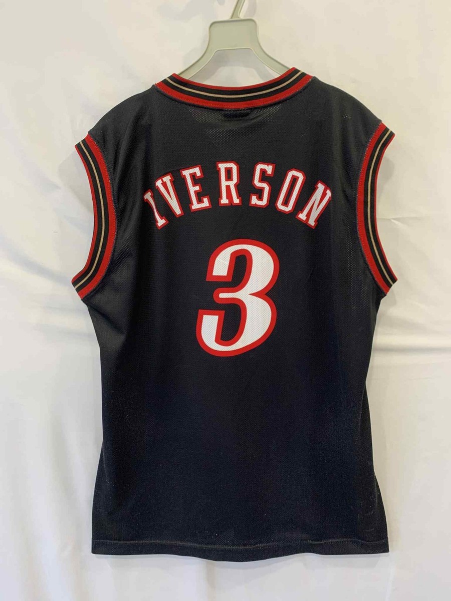 Vtg Champion NBA Allen Iverson #3 Philadelphia 76ers Jersey Black