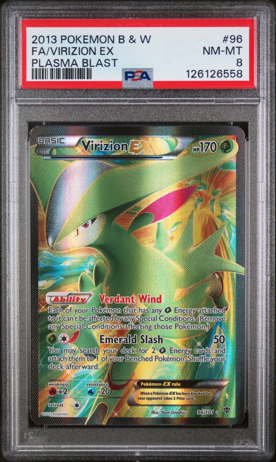 PSA 8 Virizion EX (Full Art) 96/101 Plasma Blast Holo