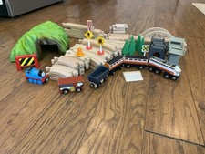 Mixed Wooden Train Set Over 70 Pc. Trees, Signs, Engine, Cars