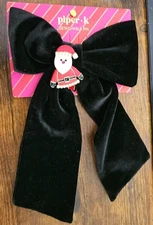 Piper K Black Velvet Hair Bow With Santa Claus Detachable Pin