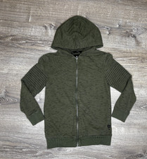 Art Class Boys Youth Green Olive Full Zip Up Hoodie Moto Sleeve Small 6/7