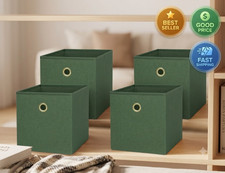 4 Pack Collapsible Fabric Cube Storage Bins 10.5", Green Boucle