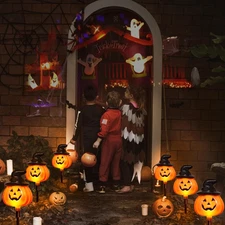 6 Pack Solar Jack O Lantern Stake String Lights Orange Halloween Outdoor Decor