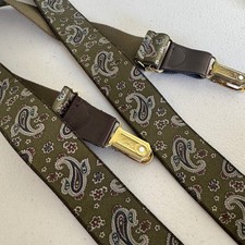 Pelican Olive Green Paisley Suspenders Y-Back Adjustable Gold Clips Vintage