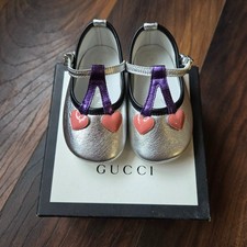 Gucci Girl 18 month w/Cherry Heart Ballet Flat Shoes Silver