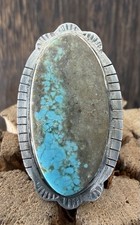 Sterling Silver Native American SW Genuine No.8/Mine 8 Turquoise Ring Wide Band