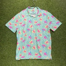 Chubbies Performance Polo Shirt Mens Medium Fun Print Stretch Flamingos AOP Golf