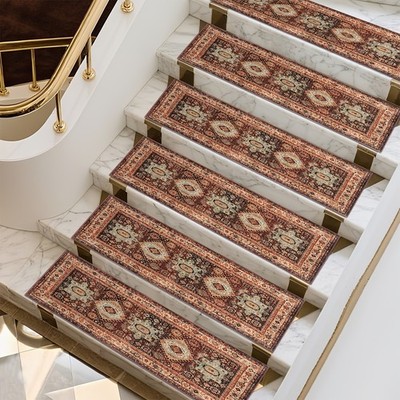 Rubber Anti-Slip Backing 7/15pcs Ethnic Style Patterned Runner Rug, Stair Anti