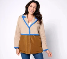 Peace Love World Mixed Media Coat w/ Pockets - Women's 2X - Turmeric