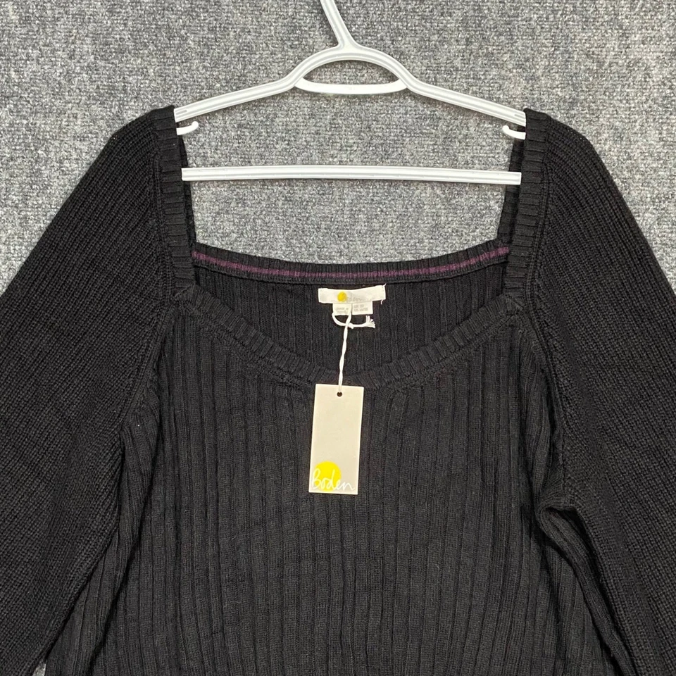 Boden Black Ribbed Knit Square Neck Balloon Sleeve Cropped Sweater 16/18 K0676 - Image 4 of 4