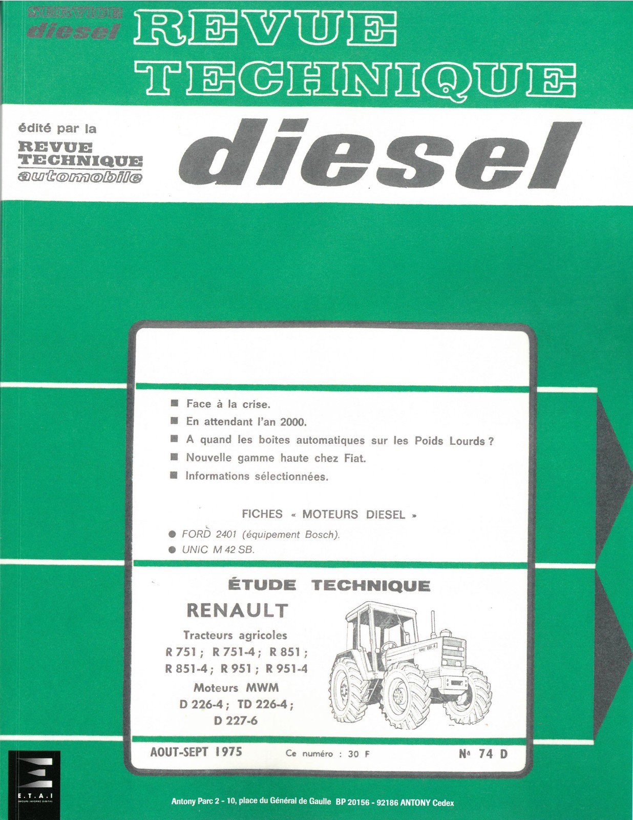Revue technique agricole Renault R751 R851 R951 état neuve sans trace d'usure