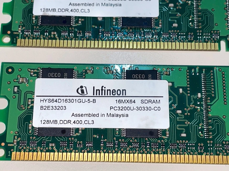 Infineon 128MB DDR 400 CL3 PC3200 SDRAM MEMORY MODULES -WORKS - KIT OF 2 (256MB) - Image 3 of 4
