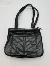 Vintage Ambassador Design Black Faux Leather Handbag Purse Chevron Shoulder Bag