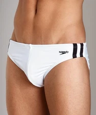 Nwe Speedo Men's Xtra Life Lycra Shoreline 1" Swim Race Brief White 38" 7300150