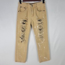 Trestles Supply Co. Jeans Boys 12 Tan Denim Straight Leg Distressed Paint Splash