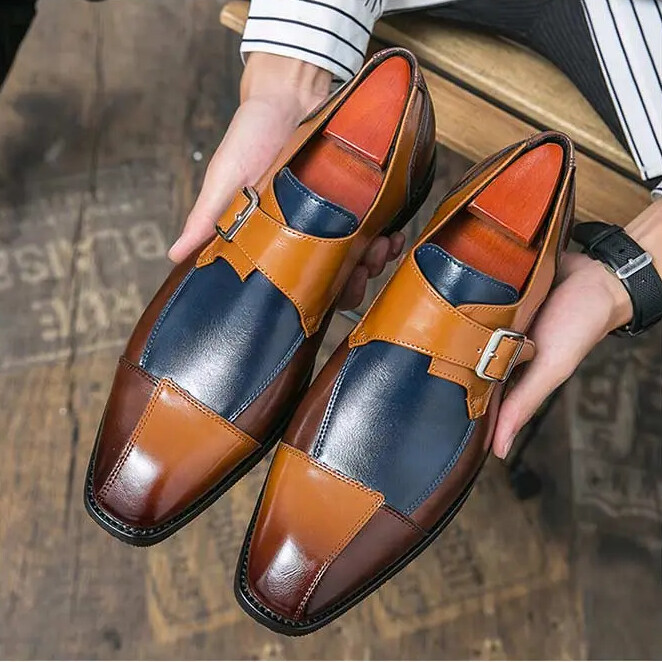 SAOLA Scarpe uomo a punta moda ecopelle eleganti formali fibbia inglese casual