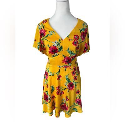Express Short Dress Yellow Floral Flutter Sleeve Silky A-line Cocktail Sz Medium | eBay Express Short Dress Yellow Floral Flutter Sleeve Silky A-line Cocktail Sz Medium | eBay