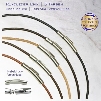 Lederkette glatt 2mm Hebeldruckverschluß Edelstahl in 5 FARBEN Länge 38-70cm  - Bild 1 von 4