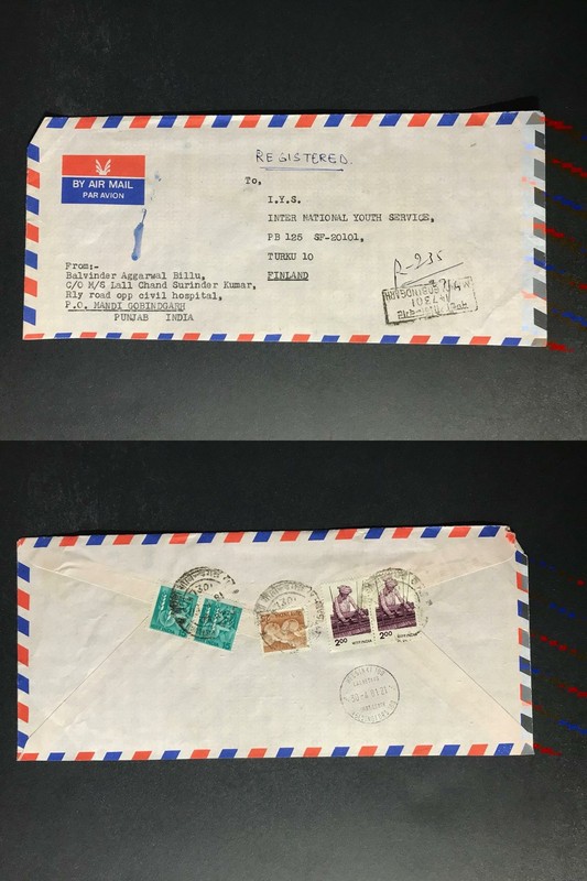 India Registered Cover to Finland City Cancel 1980s-1990s Cover #2141