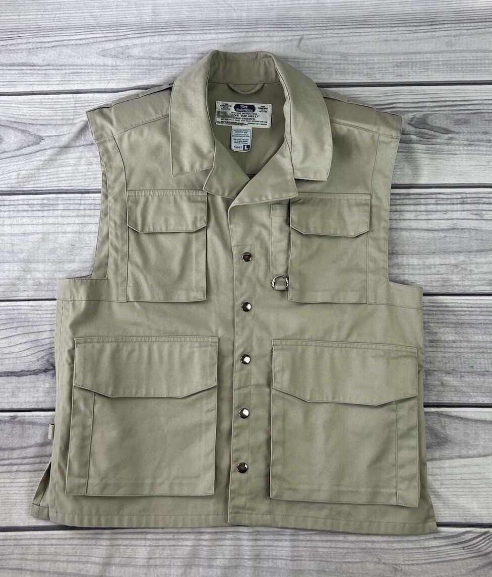 Vintage Tilley Endurables Large Khaki Vest Pockets Utility Fishing