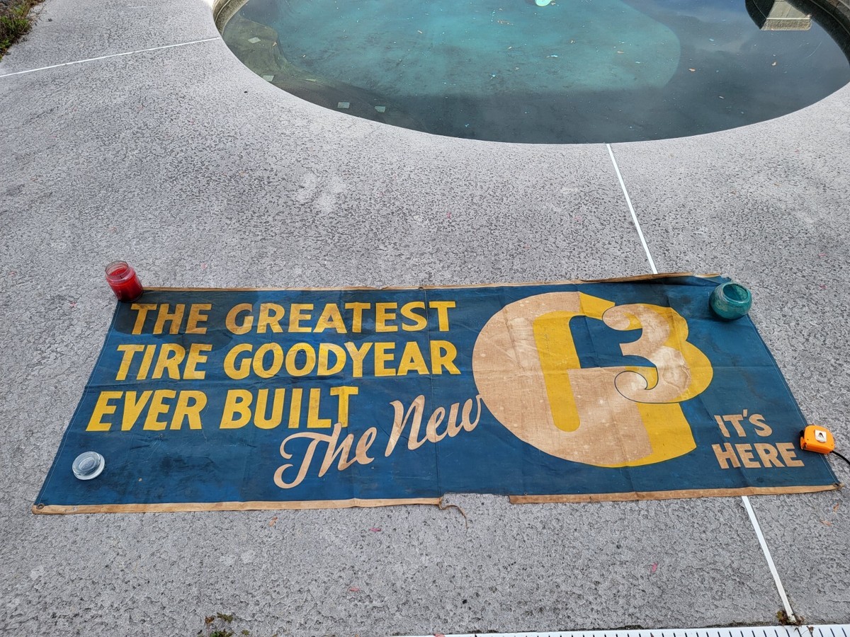 Large Vintage Goodyear G3 Tires Cloth Canvas Banner Poster Sign
