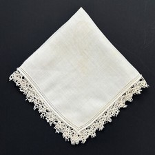 Heirloom Tatted Linen Wedding Handkerchief Bride Cottage Core Vintage Feminine