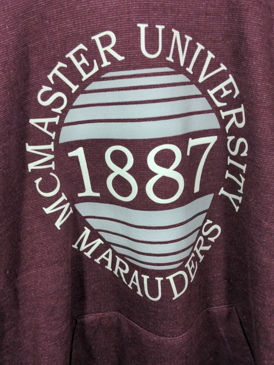 MCMASTER UNIVERSITY Hoodie Sweatshirt Mens Size L Maroon Long