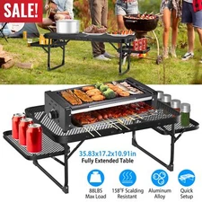 Folding Camping Table with 2 Wing Panel Aluminum Picnic Table Heat Resistant