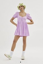 Urban Outfitters UO Maci Polka Dot Mini Dress Puff Sleeve Lilac Cotton S