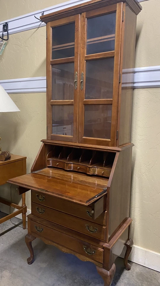 Librería antigua secretaria reina Ana cerezo macizo con escritorio Foto 2 de 3