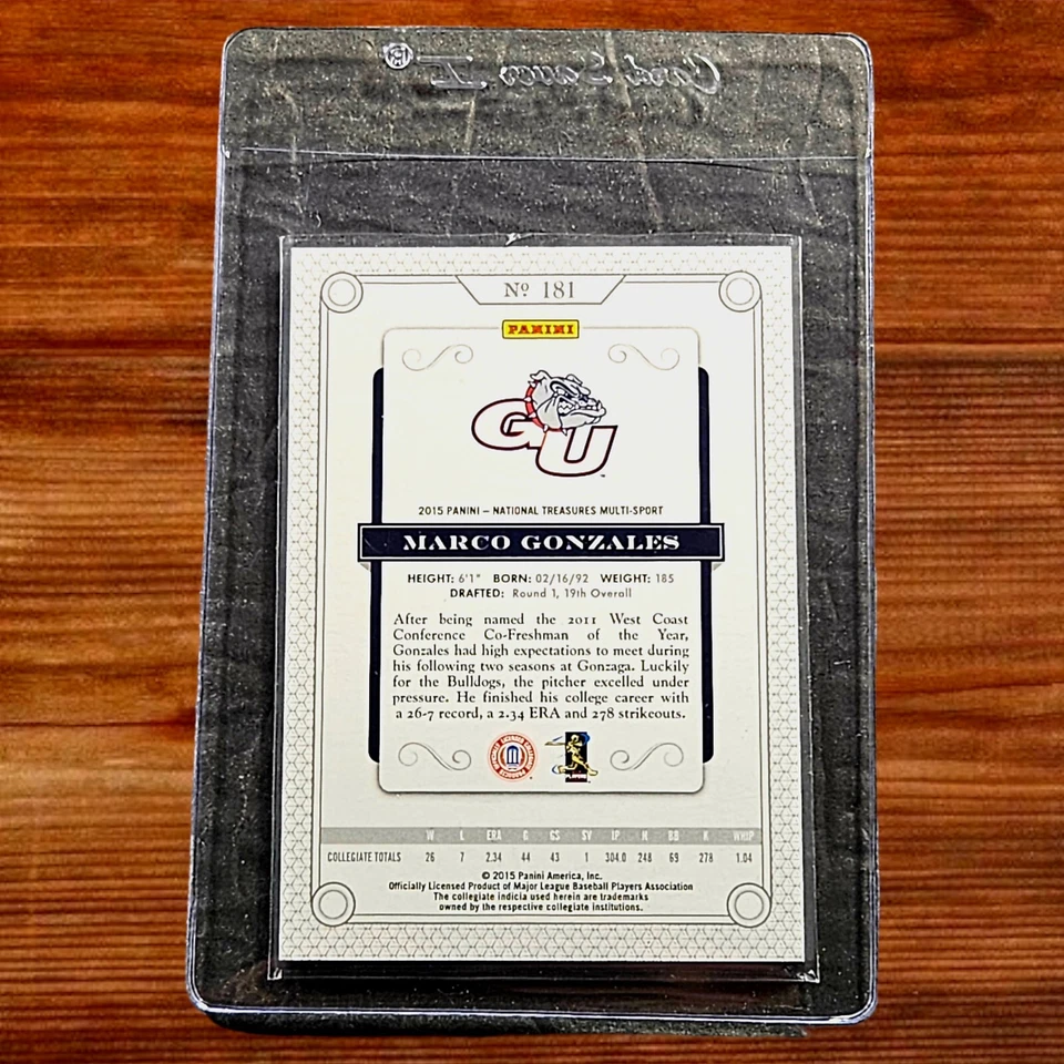 Marco Gonzalez 2015 National Treasures Multisport Century Silver #181. #11/25 - Image 2 of 3