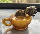 Vintage Amber Glass Oil Lamp Made In Hong Kong Base Only Fruit Motif On Base — photo 4